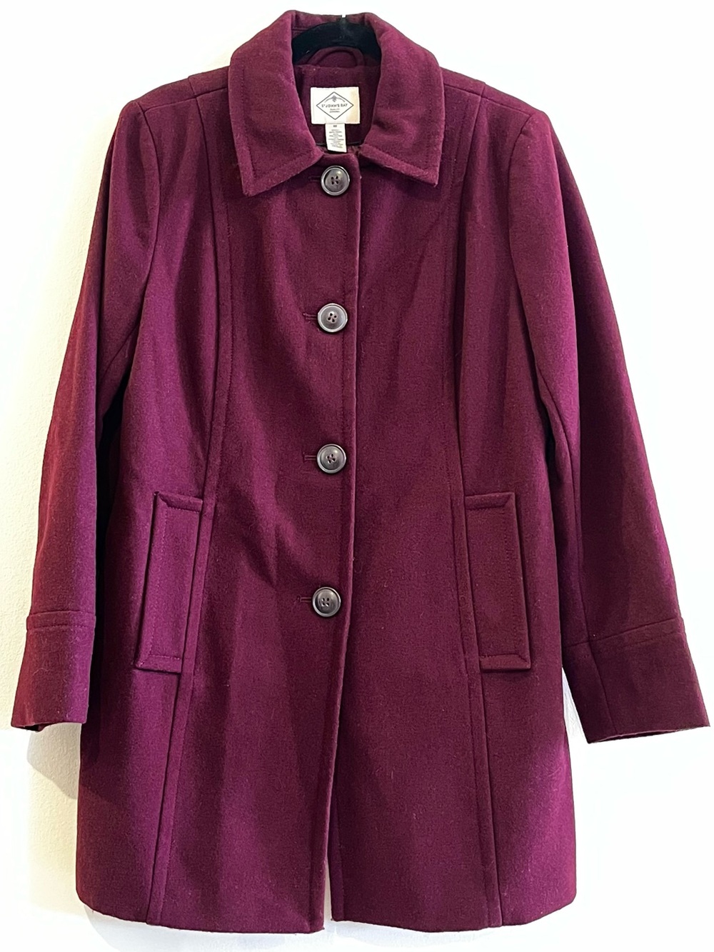 St. John's Bay Women’s Burgundy Wool Button Collared Pea Coat Medium
